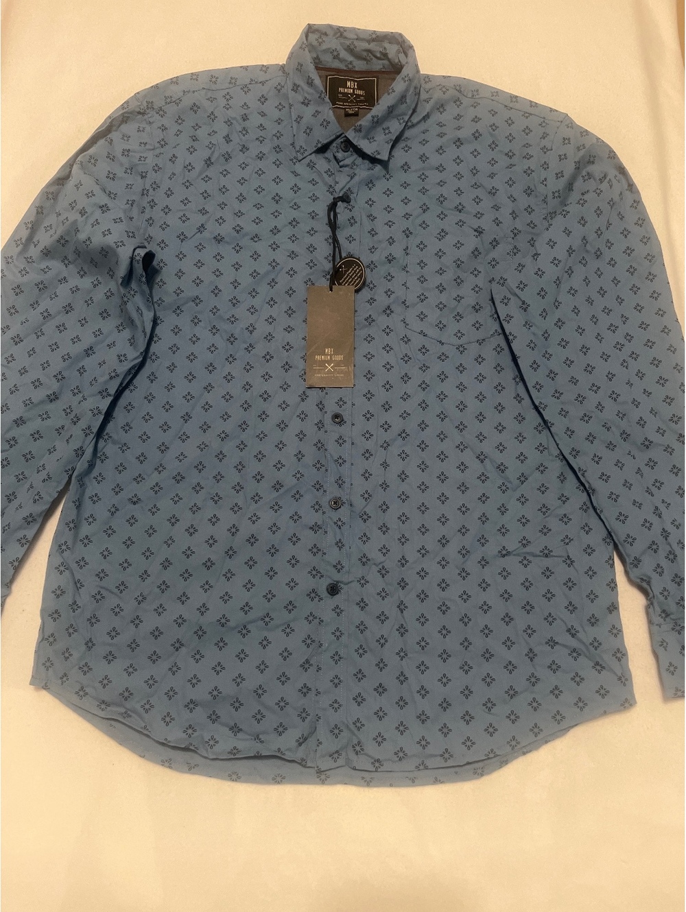 MBY Dusty Blue Geometric Print Long Sleeve Button-Down Shirt XL/TG
